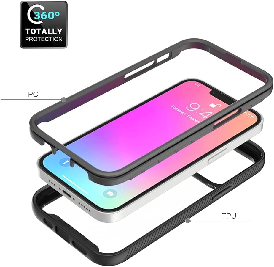 Asuwish Funda para iPhone 13 de 6.1 pulgadas con protector de pantalla de vidrio templado y soporte delgado, funda protectora híbrida resistente