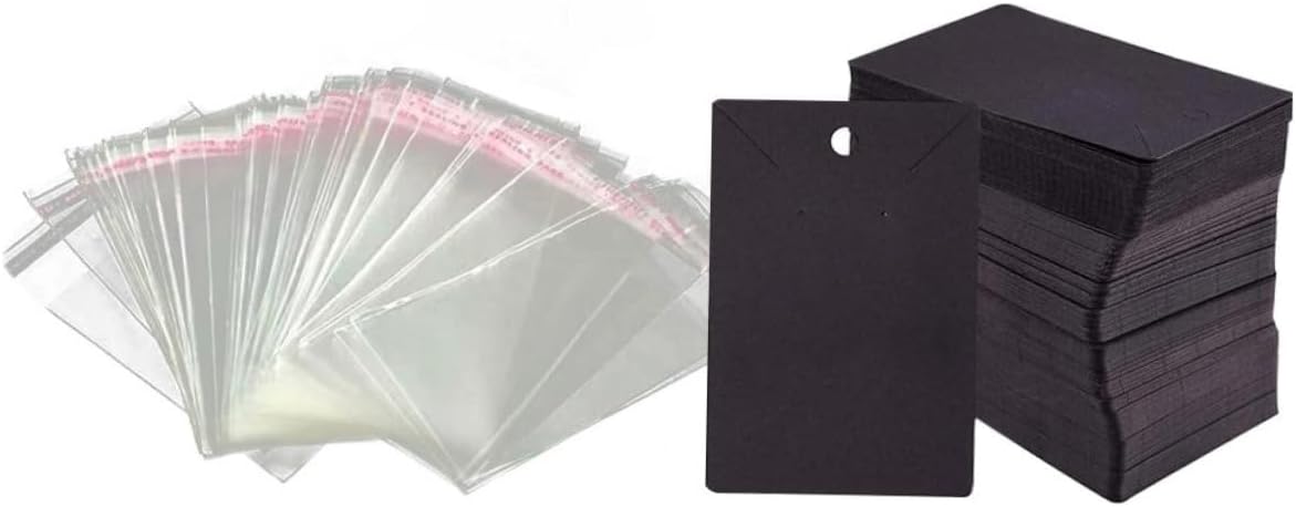 TEHAUX 300 piezas de collar de perno prisionero organizador de aretes suministros de embalaje colgante de papel artesanal collar de cartón negro