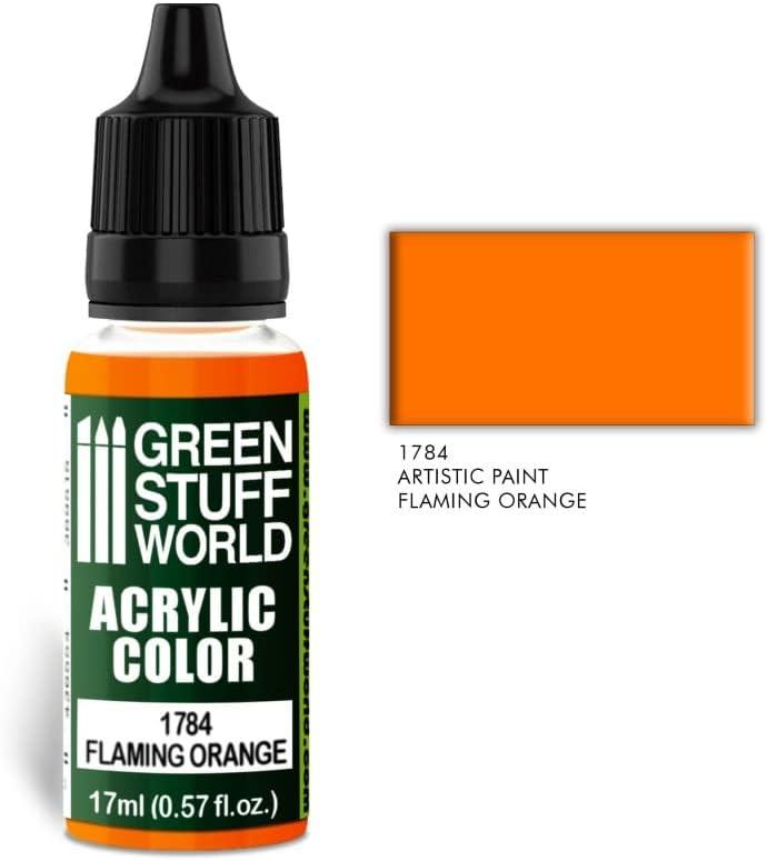 Green Stuff World  Pintura acrílica color naranja flameante 1784 para modelos y miniaturas