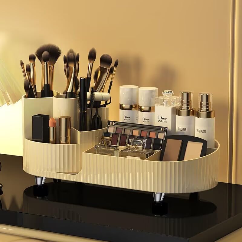 Organizador de maquillaje giratorio, organizador de cosméticos de gran capacidad, organizador de cuidado de la piel para mesa de tocador, encimera