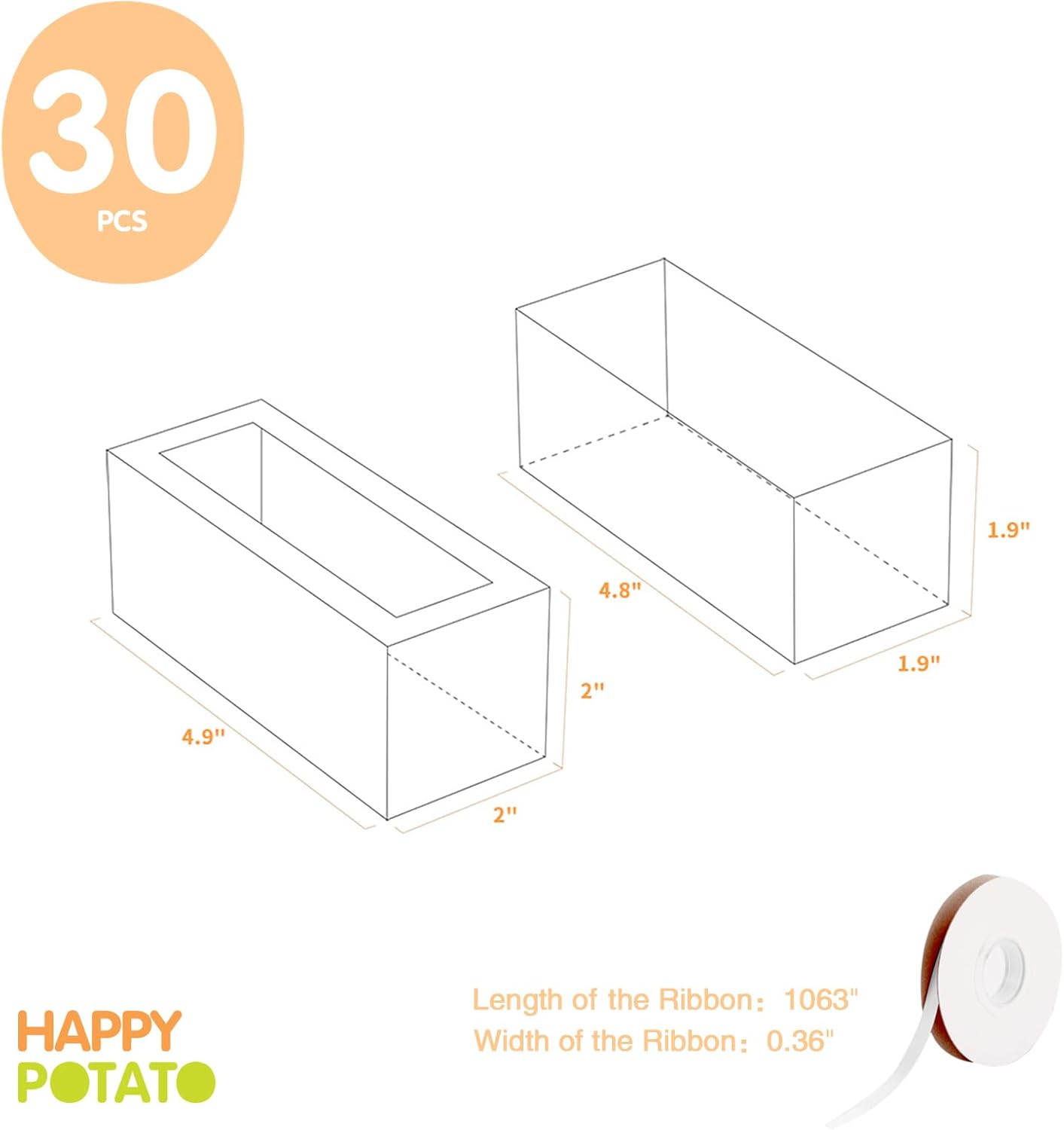 HAPPY POTATO Paquete de 30 cajas de macarrones para 4 o 5, 4 x 1.9 x 1.9 pulgadas, cajas de embalaje de macarrones, cajas de macarrón blanco con