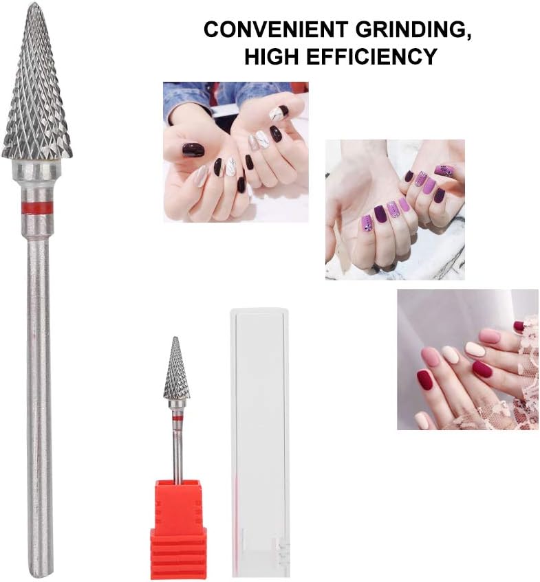 Keenso Broca de uñas, forma cónica profesional, punta de manicura de acero de tungsteno para manicura, pedicura, eliminación de gel, semipermanente,