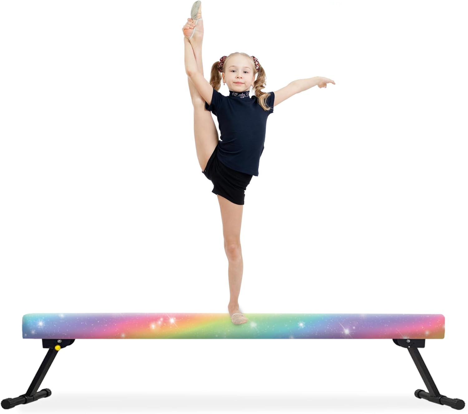 EL&ITWings Haz de equilibrio de gimnasia de 8 pies, haz de piso ajustable de nivel alto y bajo, altamente estable, equipo de entrenamiento de
