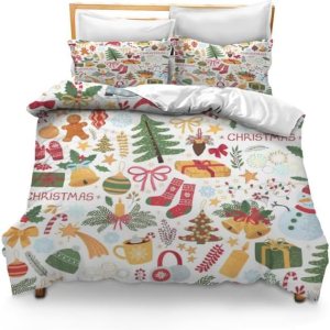 Bidesign Full Christmas Theme Duvet Cover (Merry ChristmasChristmas TreeBell Pattern) Holiday Deluxe Double Bedding Set (1 Duvet Cover +2 Bidesign Full Christmas Theme Duvet Cover (Merry ChristmasChristmas TreeBell Pattern) Holiday Deluxe Double Bedding Set (1 Duvet Cover +2