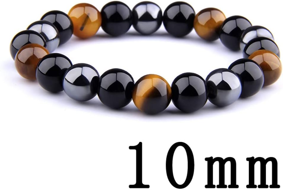 Pulsera de triple protección, pulsera de cuentas de piedra de ojo de tigre, pulsera de hematita obsidiana negra de 0.394 pulgadas, trae buena suerte