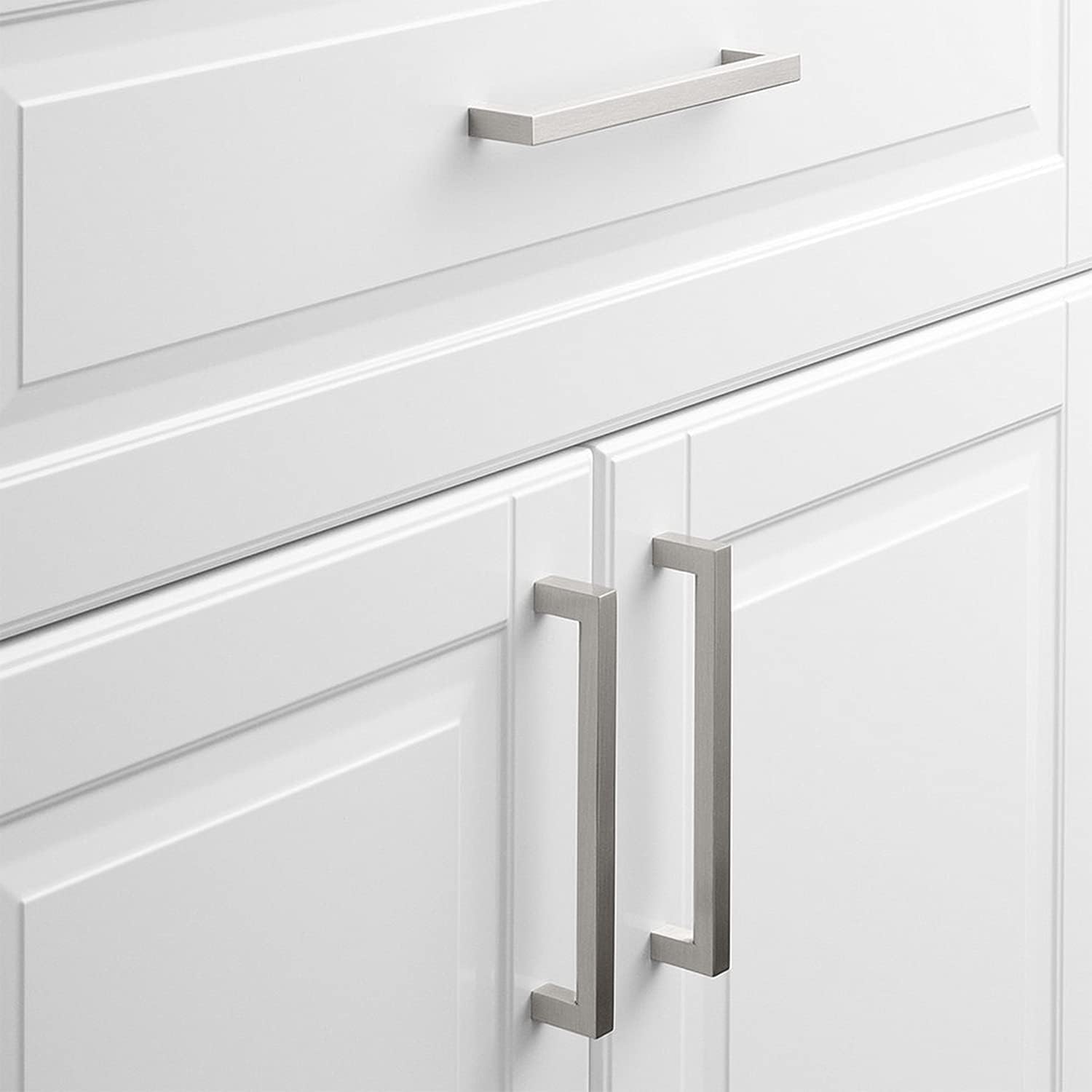 Homdiy – Tiradores cuadrados de níquel cepillado para gabinetes de cocina tiradores modernos de acero inoxidable para cajones, modelo HDJ12SN