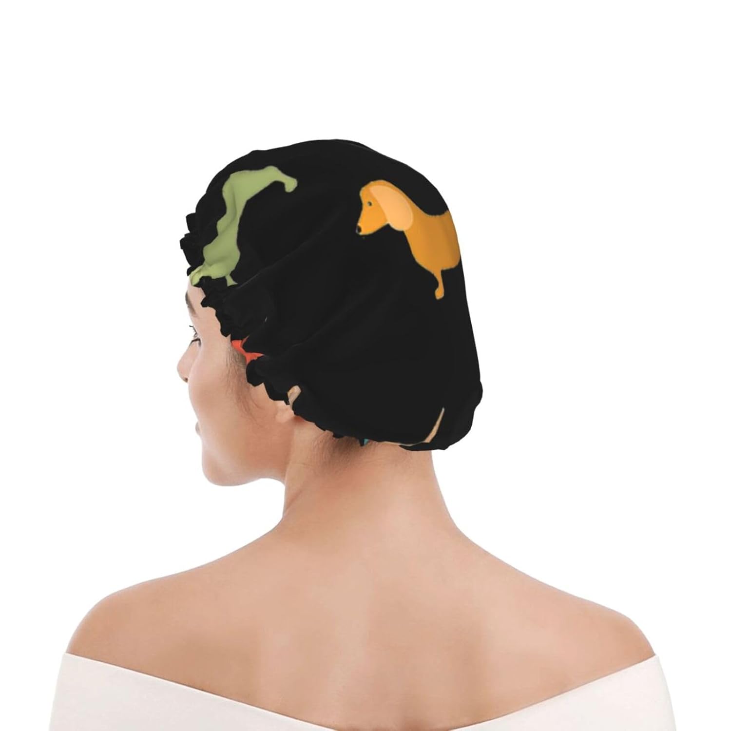 Gorro de ducha impermeable de doble capa con estampado de perros salchicha, adecuado para todas las longitudes de cabello (10.6 x 4.3 pulgadas)