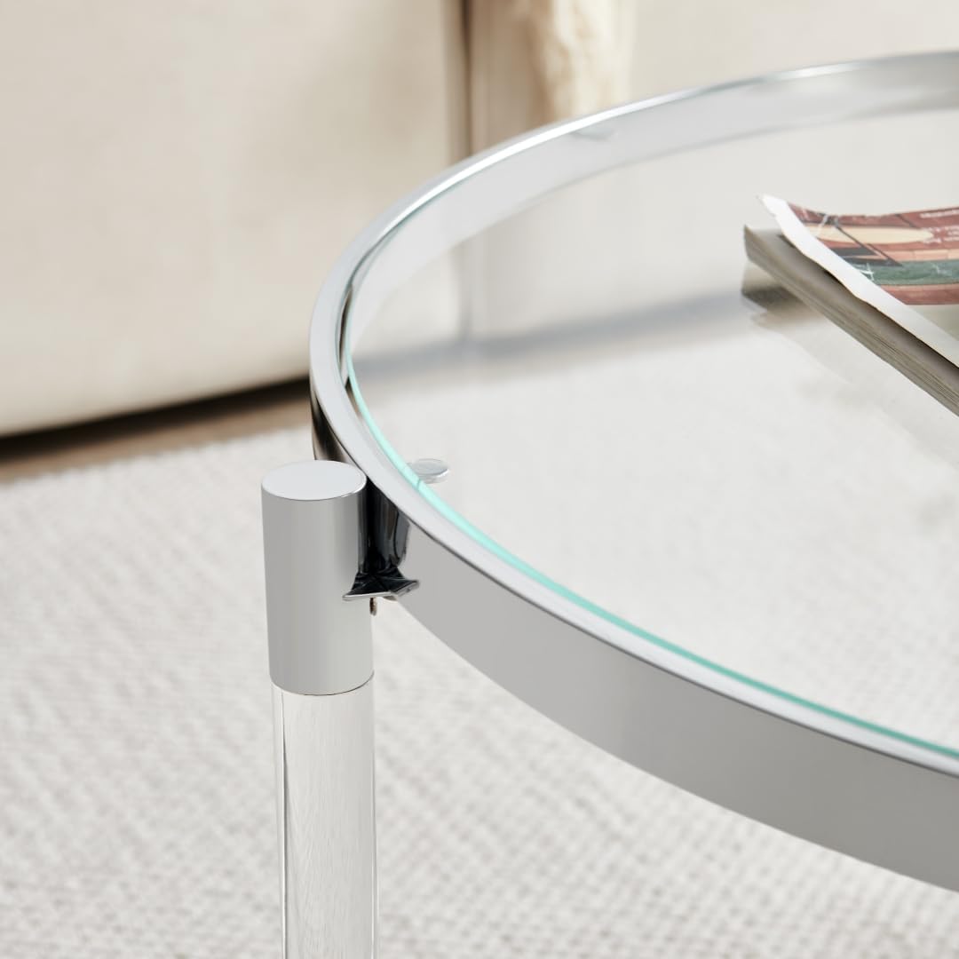 Saint Mossi Mesa de centro de cristal, diseño moderno, mesa de centro de vidrio de una sola capa para espacio vital, 32 pulgadas de diámetro x 17