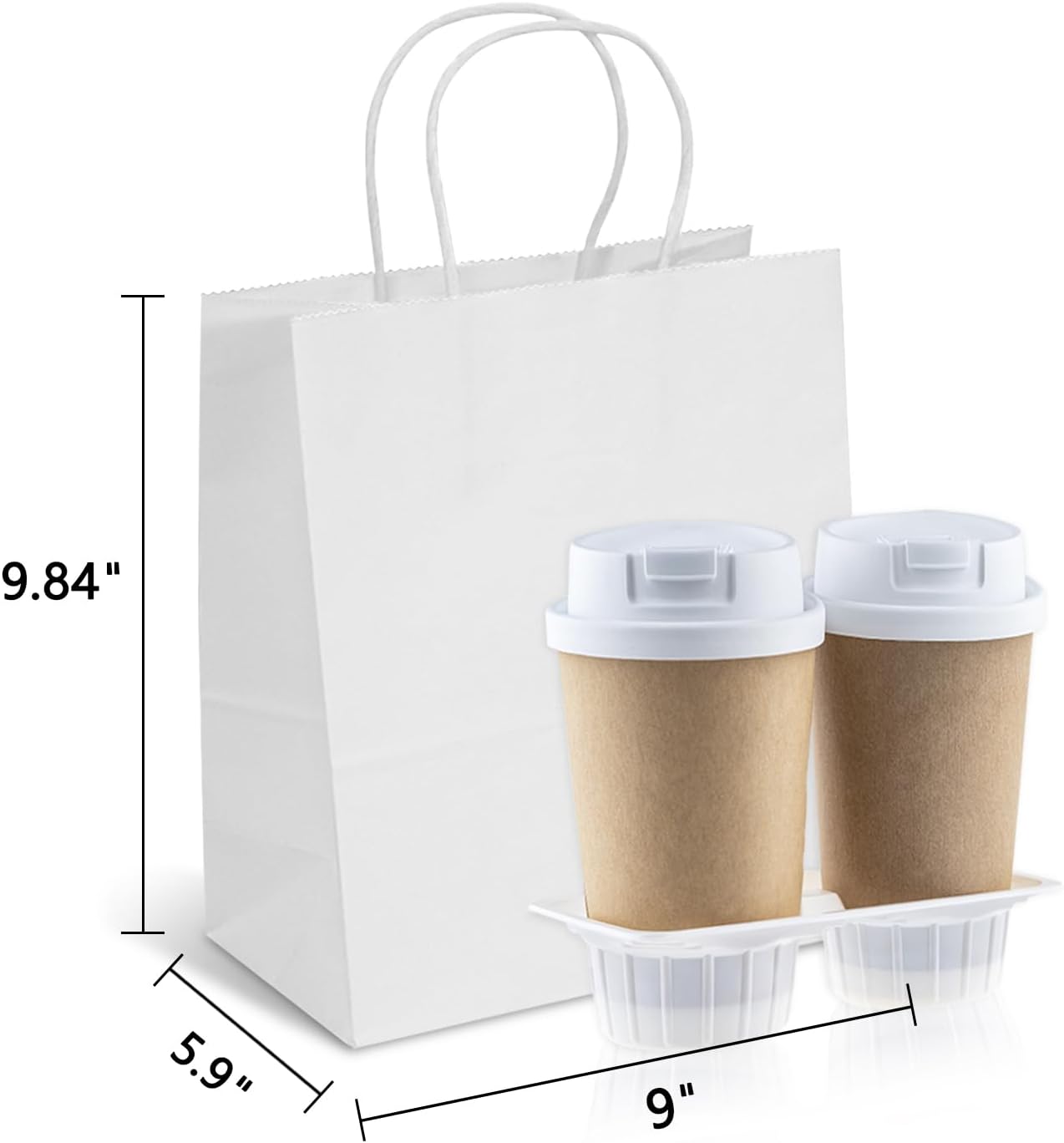 TOWRAP Bolsas de regalo blancas, 100 bolsas de papel de 9 x 5.9 x 9.84 pulgadas con asas a granel, bolsas de compras, bolsas de fiesta, bolsas de