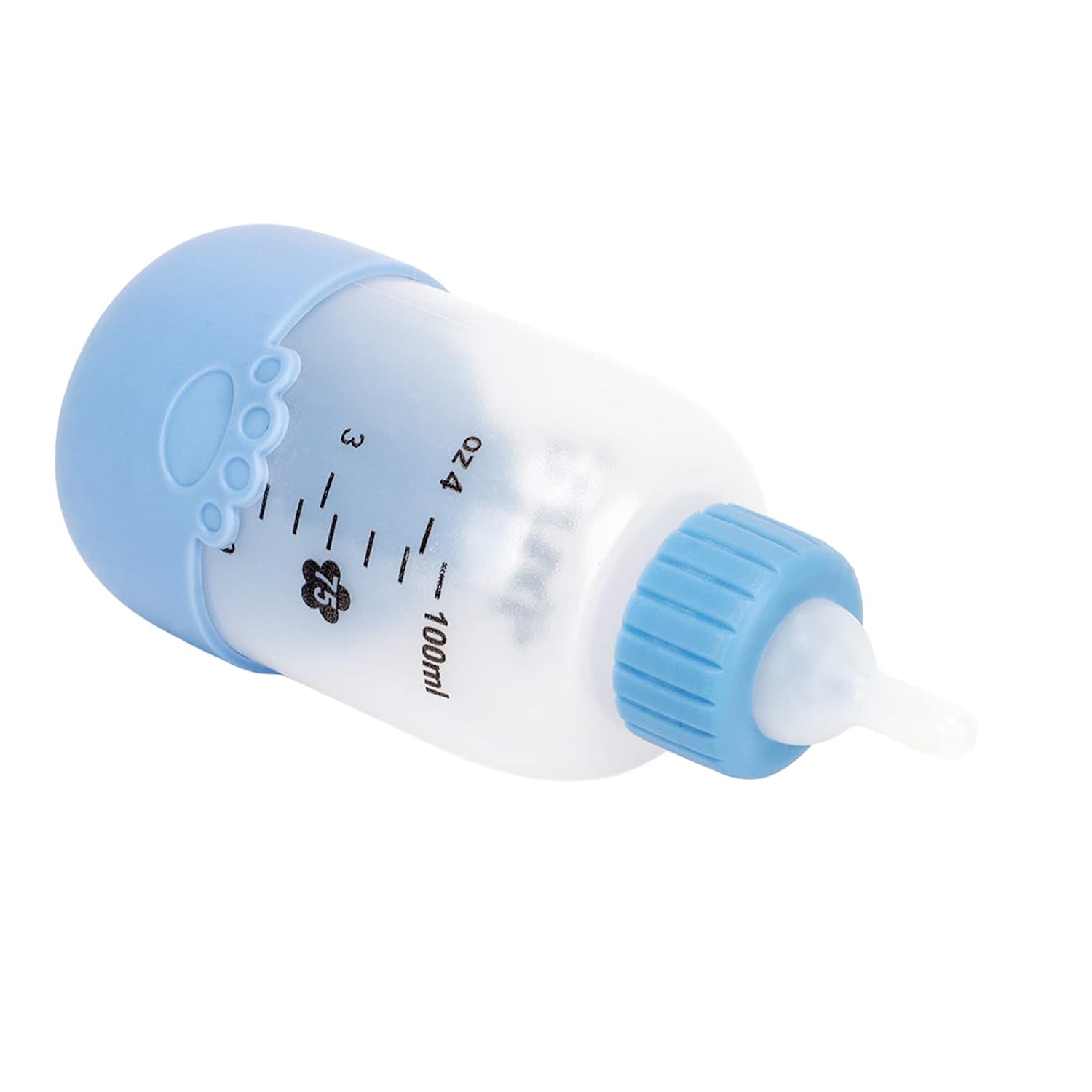 Botella de leche para mascotas, botella de lactancia de silicona transparente universal con 3 pezones para cachorros (azul)