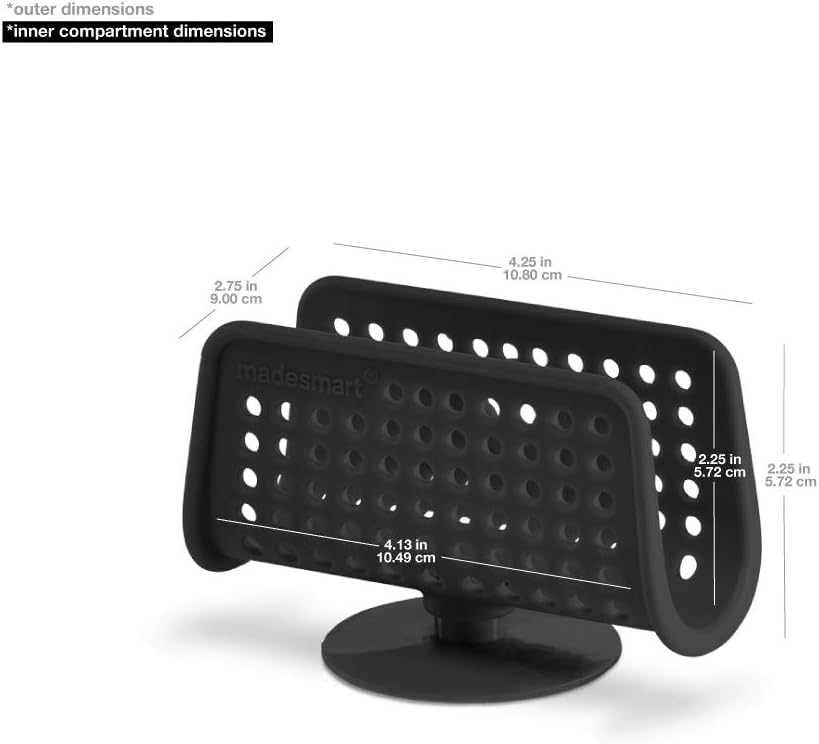 madesmart Soporte de esponja con ventosa para fregadero de cocina, orificios de ventilación, superficie de agarre suave, 4.25 x 2.75 x 2.25