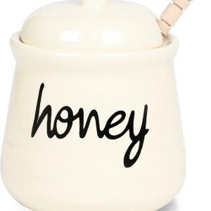 Tarro de miel con tapa y tapa de cerámica, 12 onzas, beige Tarro de miel con tapa y tapa de cerámica, 12 onzas, beige