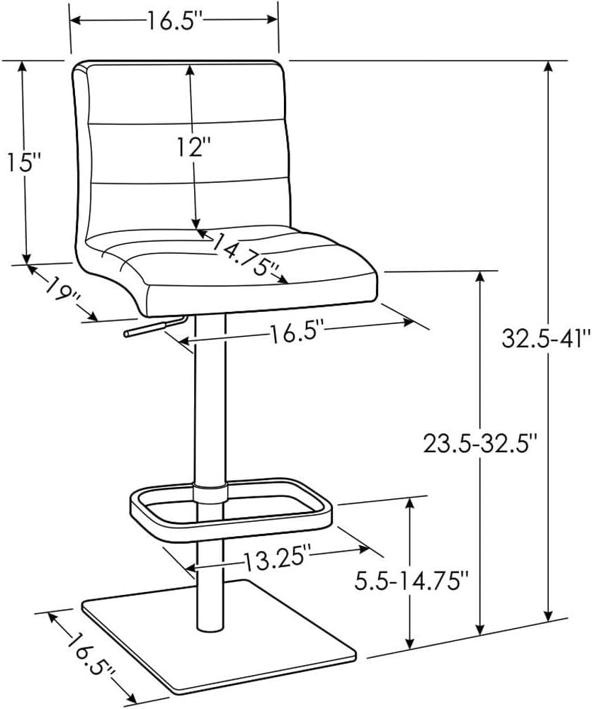 Zuri Muebles Taburete de bar moderno de altura ajustable negro exuberante con base cuadrada cepillada