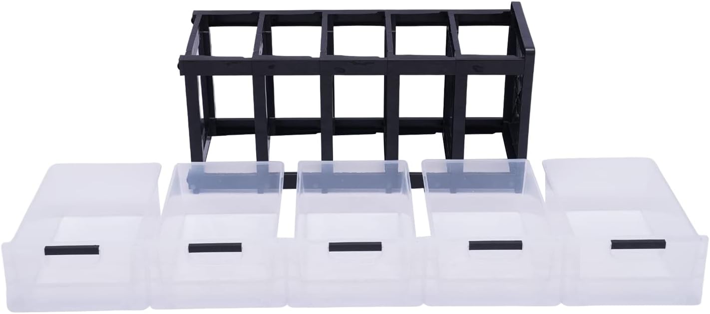 Gabinete de almacenamiento de plástico con 5 cajones, caja de almacenamiento vertical apilable para ropa, organizador de torre con puertas