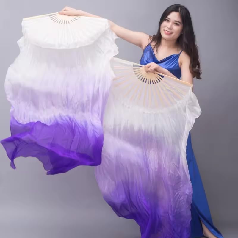 1 par de velos de seda hechos a mano para danza del vientre, abanicos largos de bambú para bailar