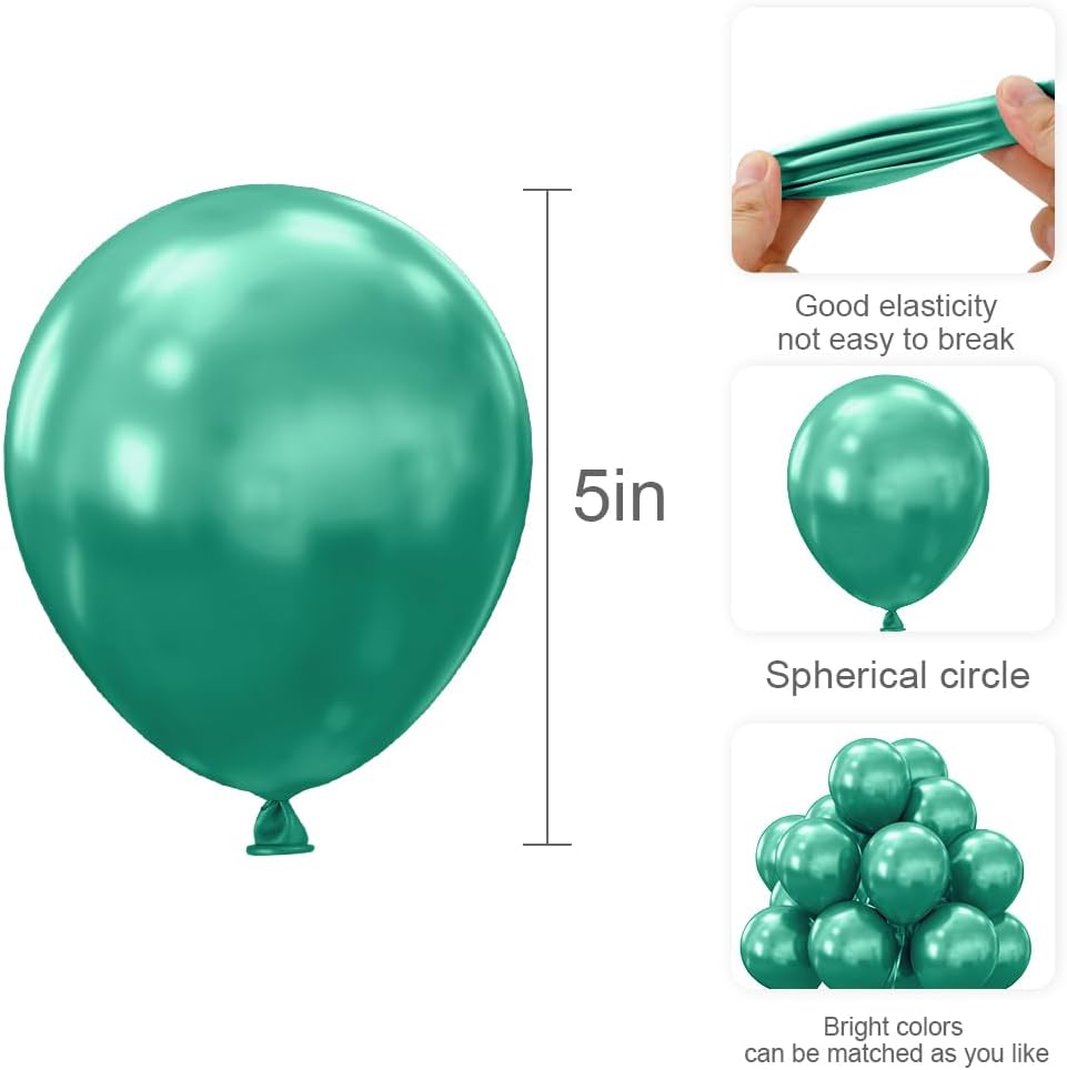 Globos verdes, 5 pulgadas, 50 unidades, globos cromados verdes, globos metálicos verdes, globos de aluminio, globos para decoración de fiestas, arco
