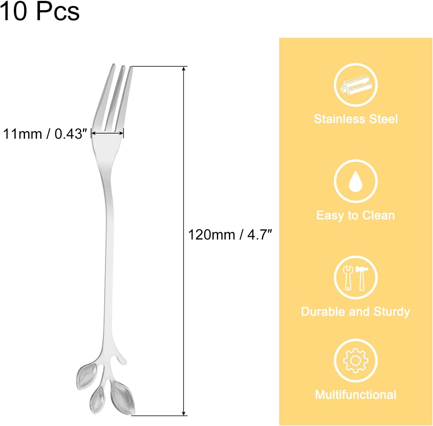 uxcell 10 tenedores de acero inoxidable para aperitivos de hojas de 4.8 pulgadas, vajilla de postre, picas de cóctel, mini tenedor de frutas para