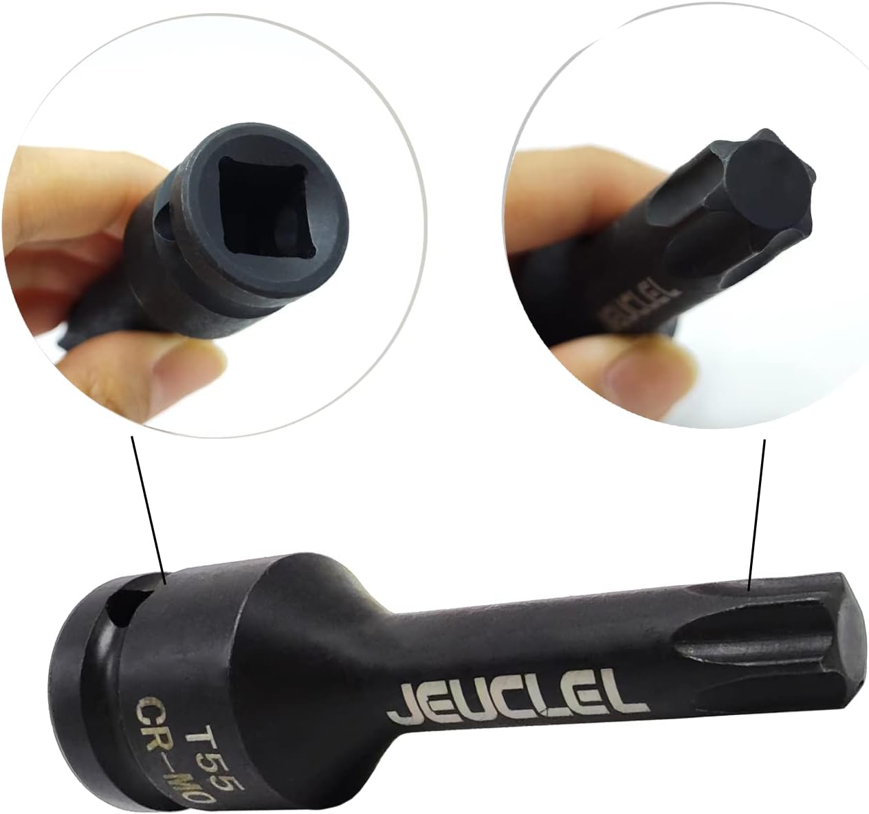 T55 Torx Star 6 Point Impact Bit Socket, T55 12-Inch Square Drive 3 Inch Long Torx Socket, Cr-Mo Acero Alargar Destornillador Adaptador Herramienta