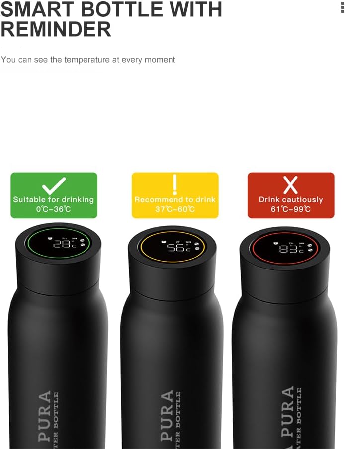 Botella de agua inteligente de acero inoxidable digital con pantalla táctil LCD