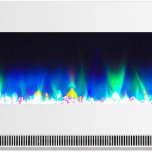 Fireside – Chimenea eléctrica de 50 pulgadas para montar en la pared con pantalla de roca de cristal y llamas realistas multicolor, calentador de Fireside – Chimenea eléctrica de 50 pulgadas para montar en la pared con pantalla de roca de cristal y llamas realistas multicolor, calentador de