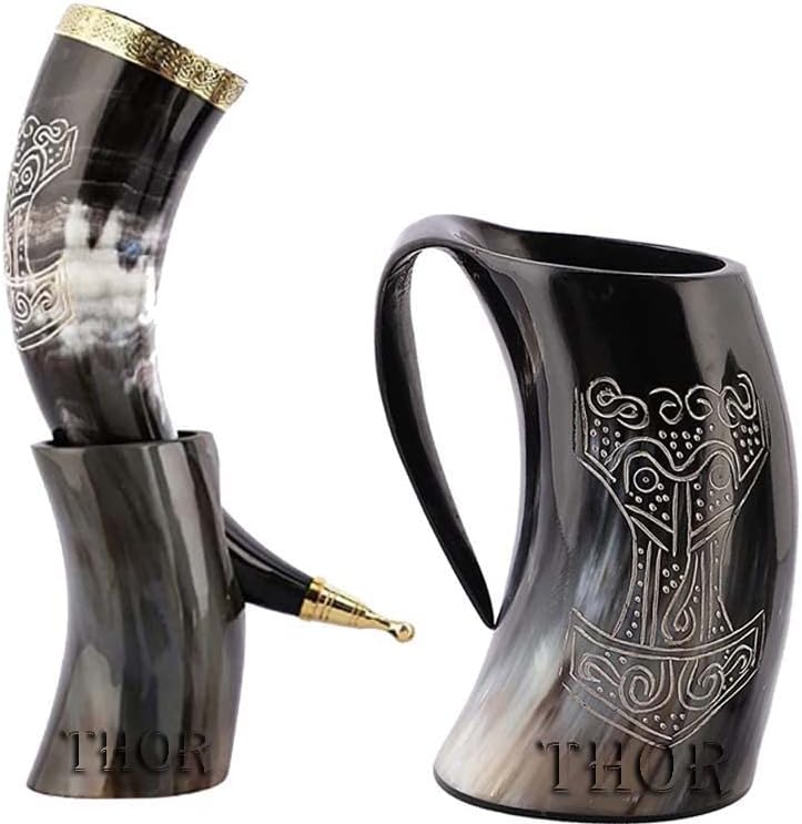 Jarra vikinga con cuerno de Thor para beber, bebida de hidromiel y cerveza como un vikingo, el mejor regalo para juego hecho a mano, rústico,