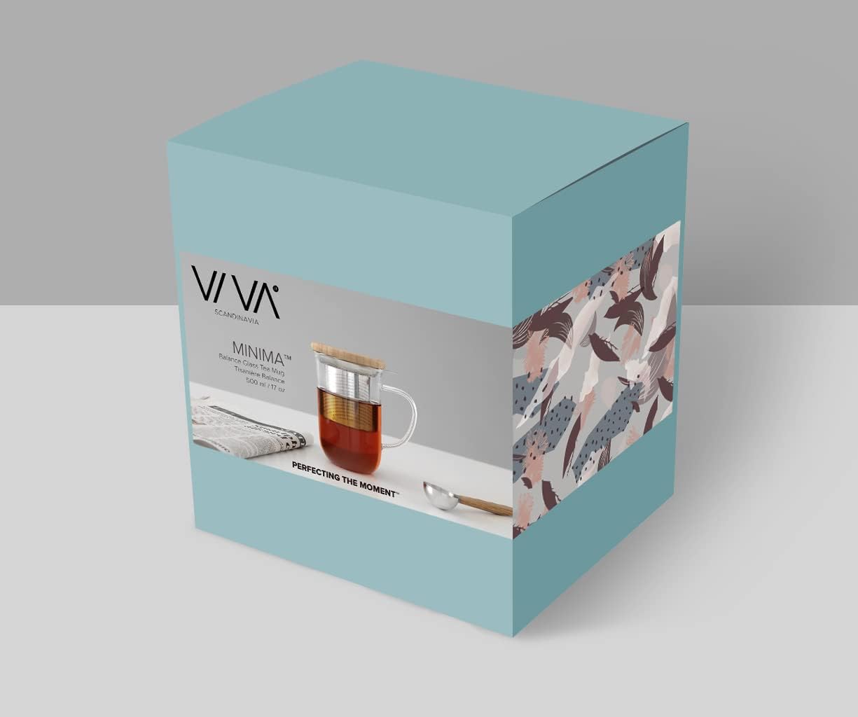 VIVA Minima Balance – Taza de té con infusor de vidrio, taza de 17 onzas  16.9 fl oz con malla de infusión de acero inoxidable y tapa de madera de