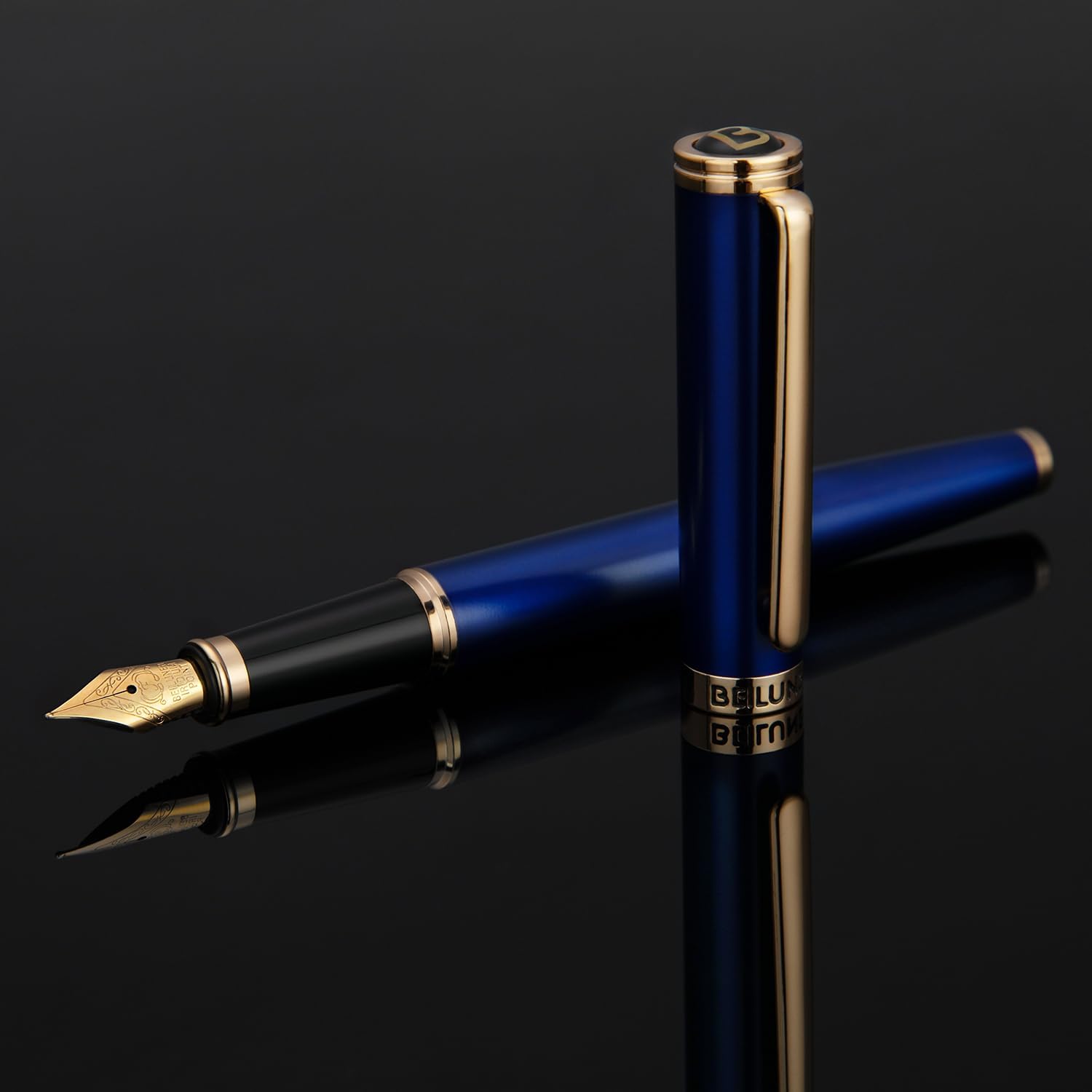 Klein Blue – Pluma estilográfica de lujo, borde dorado de 24 quilates, punta fina, convertidor de tinta Schneider alemán y 6 cartuchos de tinta,