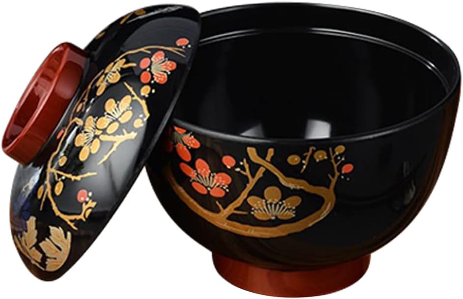 Hemoton Cuenco de sopa de cebolla francesa Cuenco de sopa de miso con tapa, cuenco de fideos de melamina japonesa, cuenco de arroz, cuenco de postre