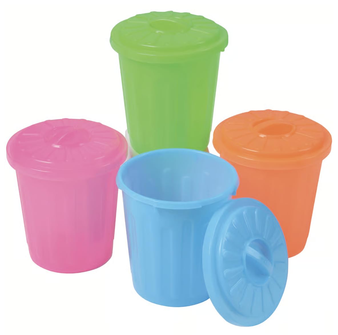 Mini botes de basura brillantes con tapas, recuerdos de fiesta de cumpleaños, decoración de aula, recipientes para golosinas, vasos para lápices,