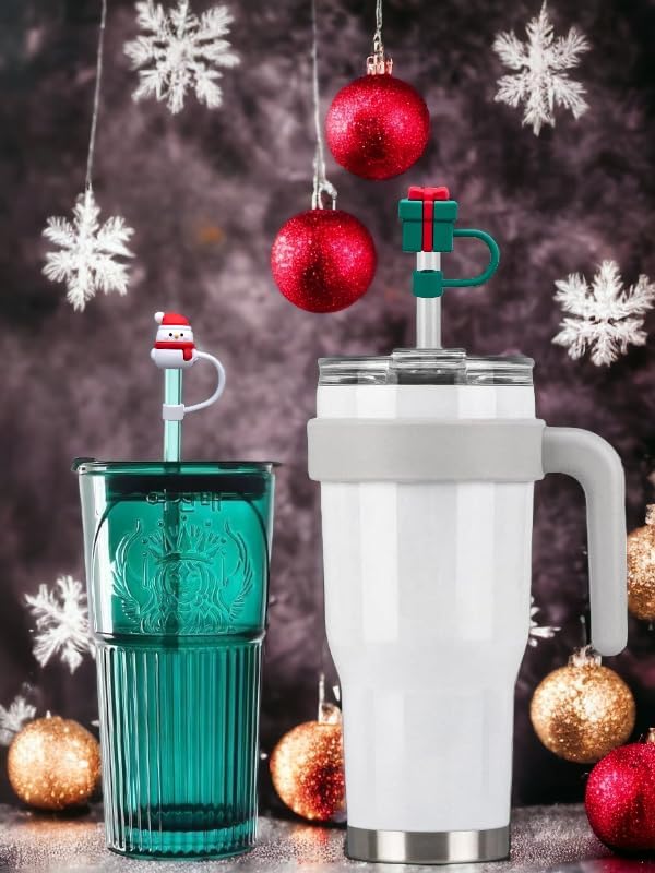 5 fundas de popote de Navidad limitadas para Stanley Cup y Starbucks  2 tamaños de 0.315 in y 0.394 in de silicona para vasos, lindo tapón de popote
