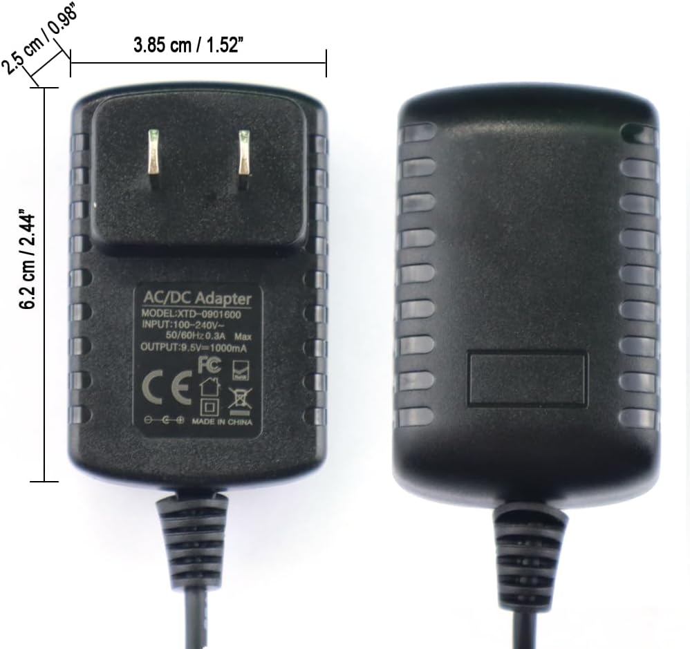 ENJOY-UNIQUE Adaptador de cargador de fuente de alimentación de 9.5V 1000mAh compatible con teclado Casio LK120 LK240 LK280 SA76 SA77 SA46 CTK101