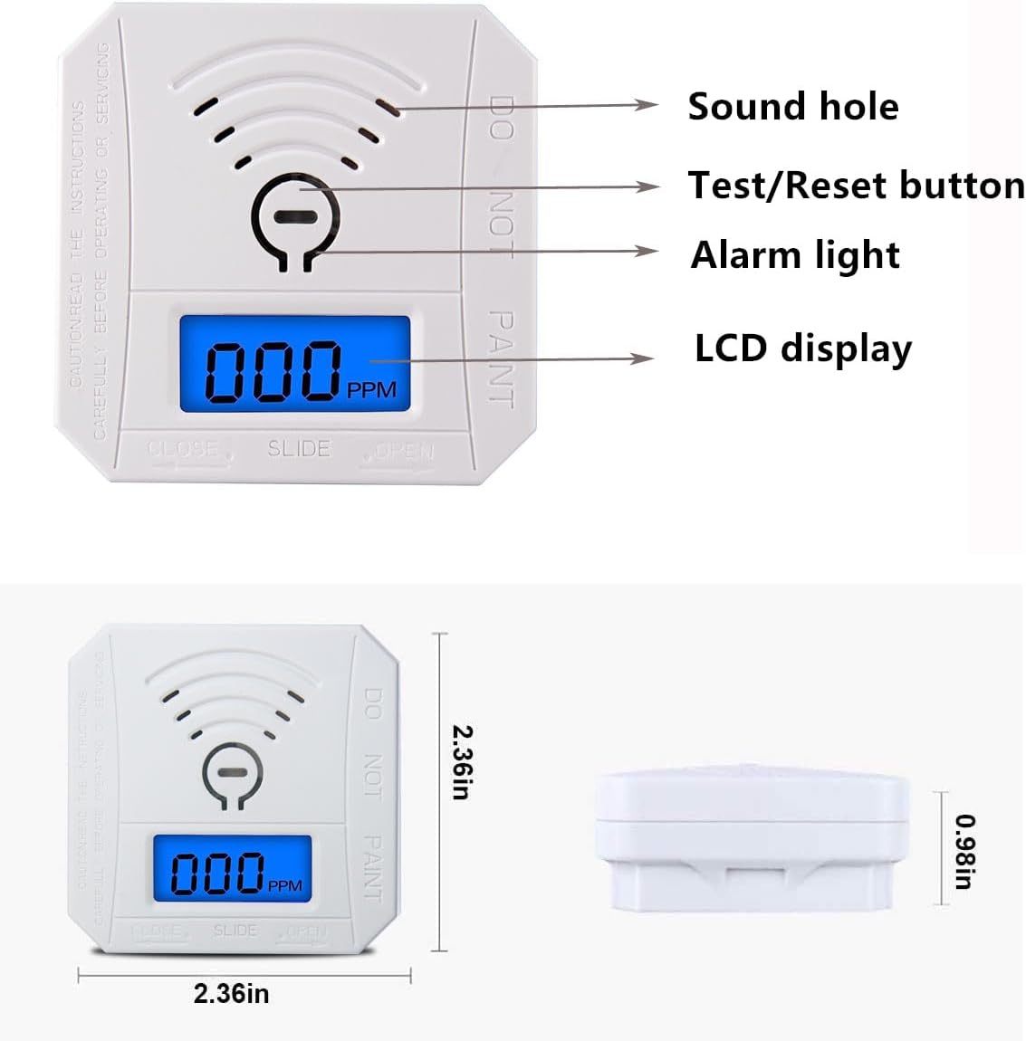 COOKSS Detector de monóxido de carbono, 2 unidades, alarma de monitor de gas CO con pantalla digital LCD y advertencia de sonido, alarma de CO de