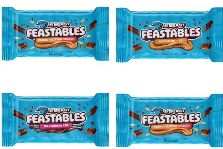 Feastables Beast Bar Crunch and Creamy Milk Bundle  Chocolate con leche, leche crujiente, mantequilla de maní y nuevo! Barras de mantequilla de maní