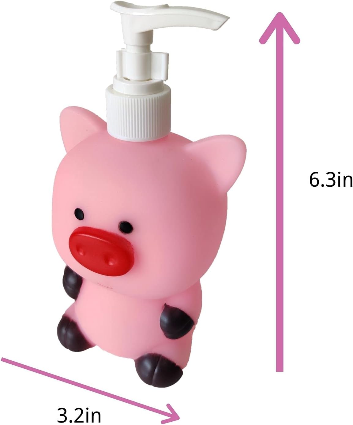 Dispensador de jabón de manos recargable de vinilo Pink Pig Dispensador de champú botella desinfectante de 11 oz para bebés niños adultos para