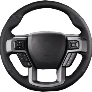 Funda de volante cosida a mano para Ford F-150 F150 2015-2017, cubierta de volante para automóvil, protector de volante, cuero Funda de volante cosida a mano para Ford F-150 F150 2015-2017, cubierta de volante para automóvil, protector de volante, cuero