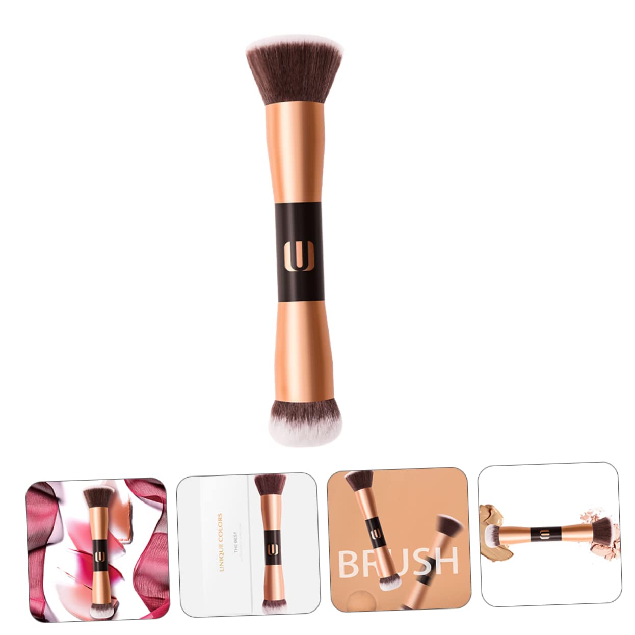 NOLITOY Brocha de maquillaje de doble extremo, herramientas faciales, bronceador, rubor líquido, sombra de ojos, cepillo de polvo, cepillo de