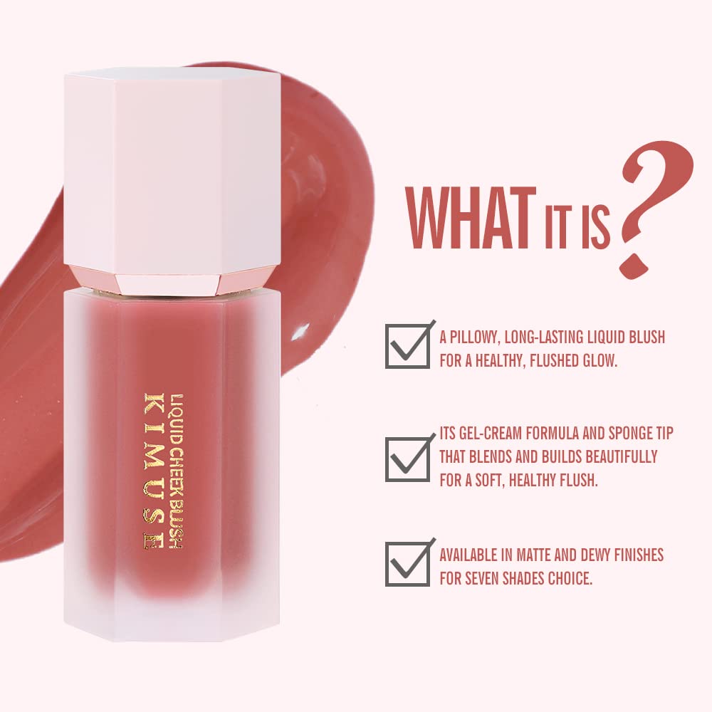 KIMUSE Maquillaje suave color crema, rubor líquido para mejillas, ligero, duradero, a prueba de manchas, aspecto natural, acabado húmedo