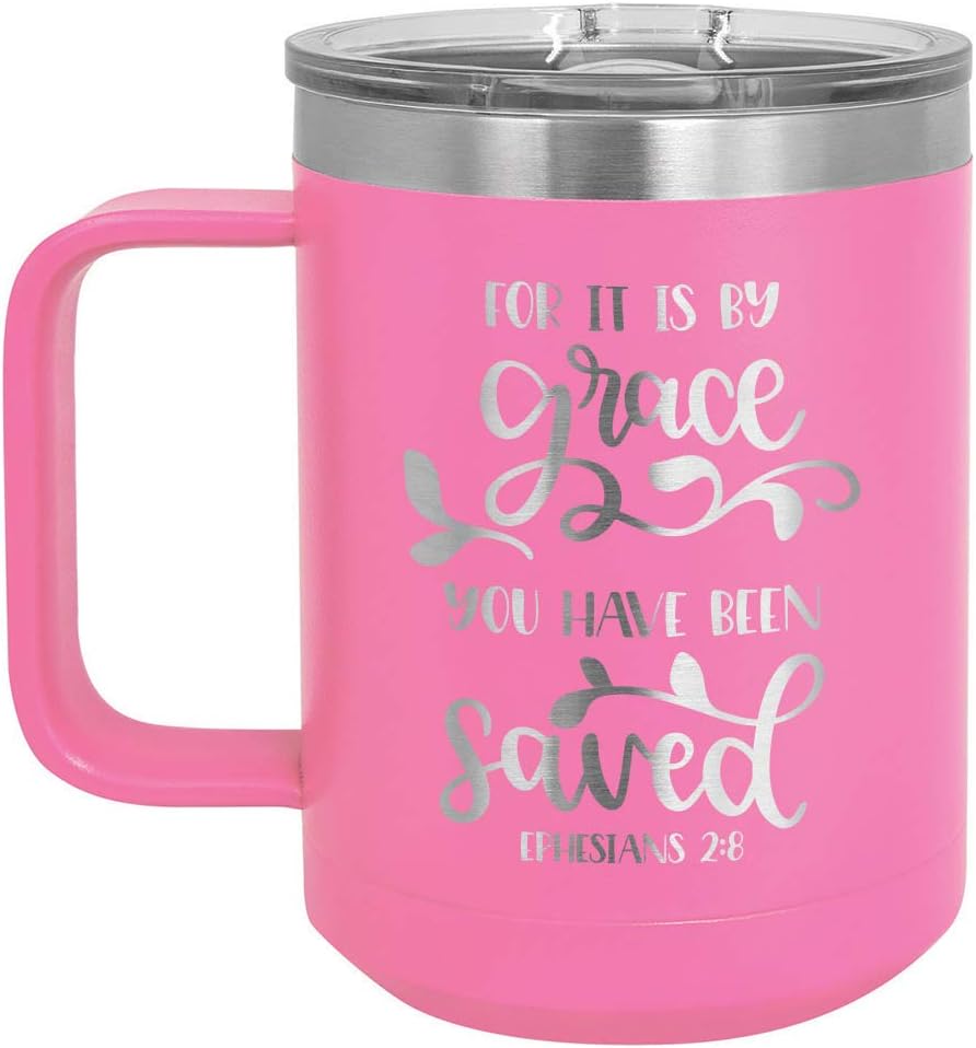 For it is by grade you has been saved 15 oz Taza de café con tapa deslizante  Taza de café de viaje aislada  Ideas de regalo de cumpleaños o Navidad