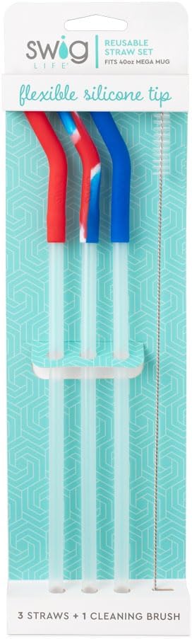 Swig Life Juego de popotes altos reutilizables y cepillo de limpieza, cada popote es de 14 pulgadas de largo (se adapta a vasos Swig Life de 40