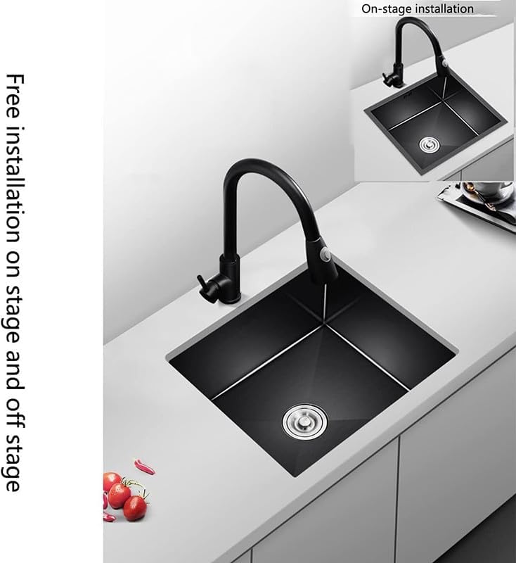 MESIDA Fregadero de cocina de acero inoxidable SUS304 de 22 pulgadas con un solo tazón, color negro (22 x 18 x 9 pulgadas)