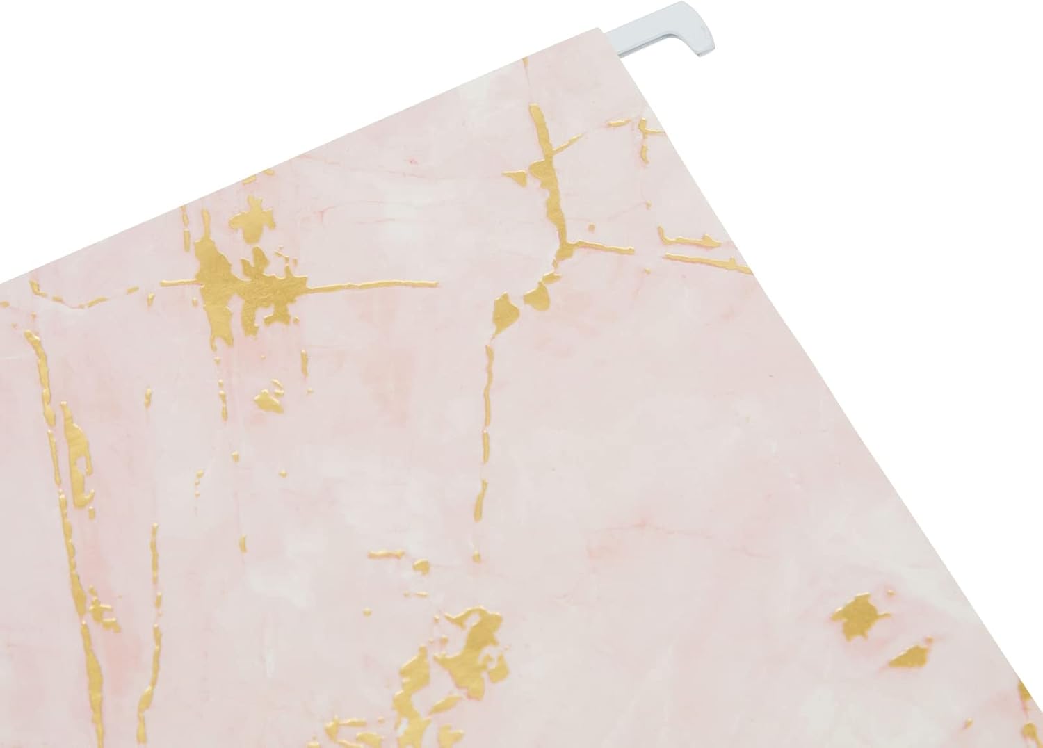 Paper Junkie Paquete de 12 carpetas colgantes decorativas blancas y rosas con pestaña de 15 para archivador, diseño de mármol dorado (11.75 x 9