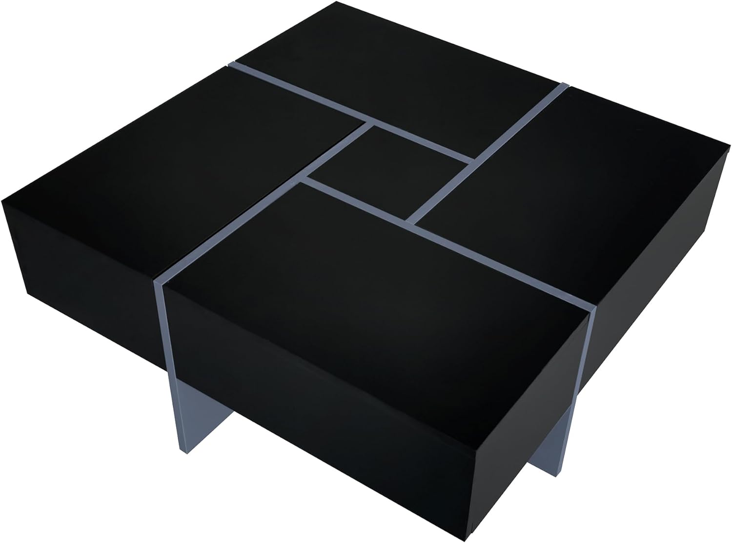 Aperturee Mesa auxiliar con 4 compartimentos de almacenamiento ocultos, mesa de cóctel cuadrada con mesa deslizante extensible, mesa central moderna