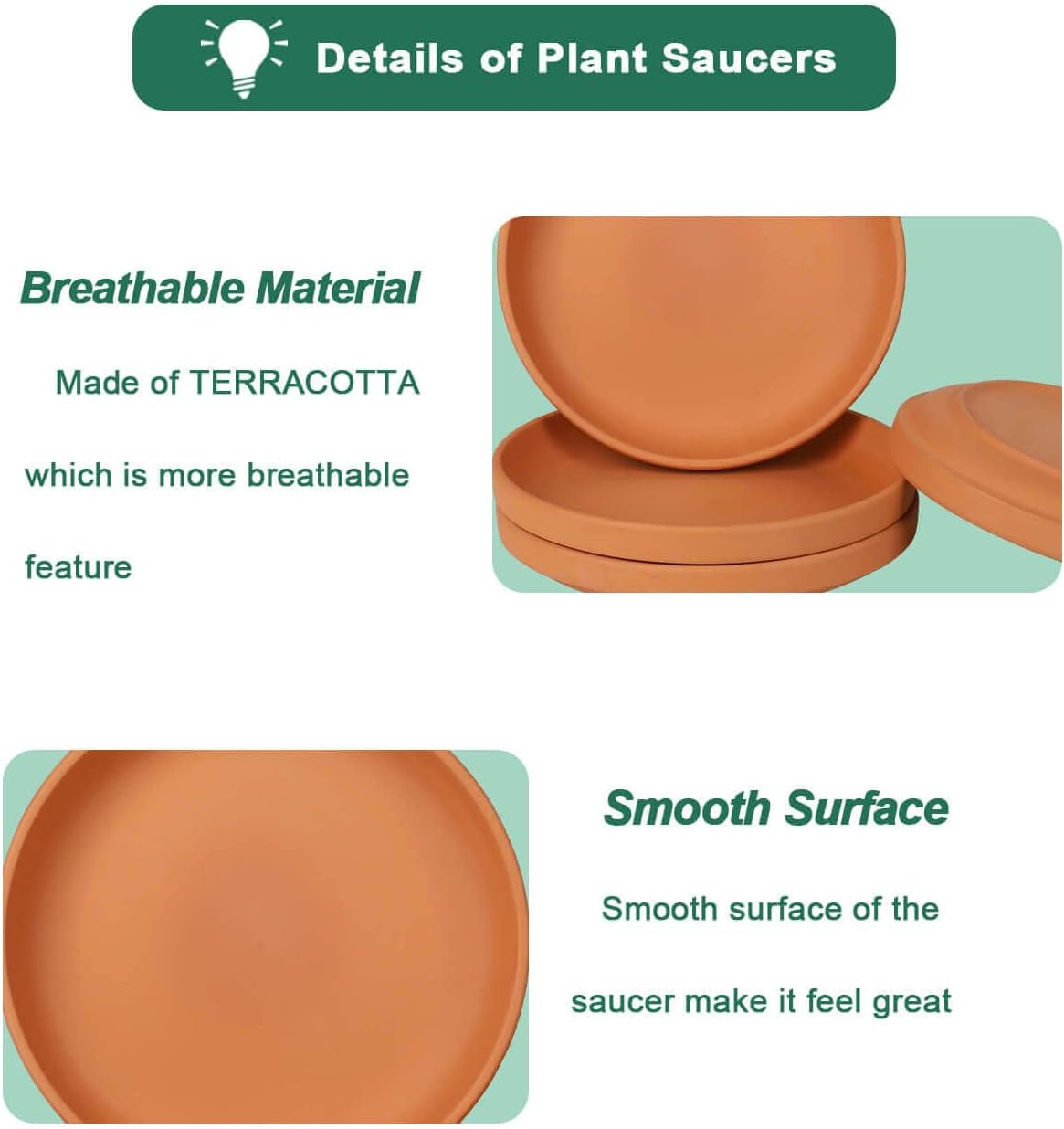 Platillo grande de terracota de 9 pulgadas para plantas, 4 platillos grandes y redondos para macetas, bandejas grandes de arcilla perfectas para