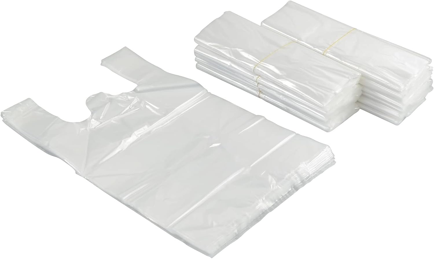 480 bolsas de plástico para camisetas con asas, bolsas de comestibles reutilizables, transparentes