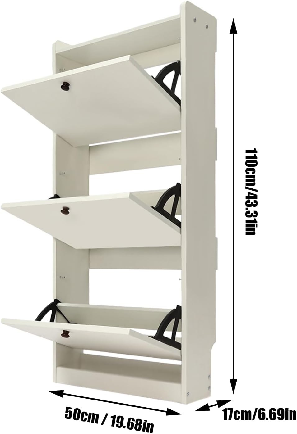 Zapatero moderno de 3 niveles blanco organizador de almacenamiento de pie, organizador de zapatos ajustable estante independiente con 3 puertas