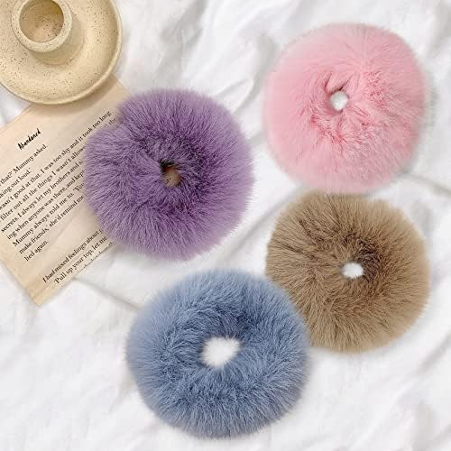 Lazos para el cabello con pompones rosados, con pelo sintético de conejo, elásticos rosados, para coleta de caballo para niñas y mujeres, accesorios