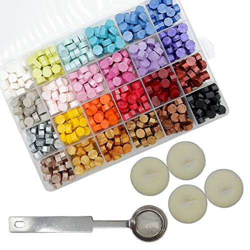 624 cuentas de cera de sellado colorido macarona con 4 velas de té y 1 cuchara de fusión de cera