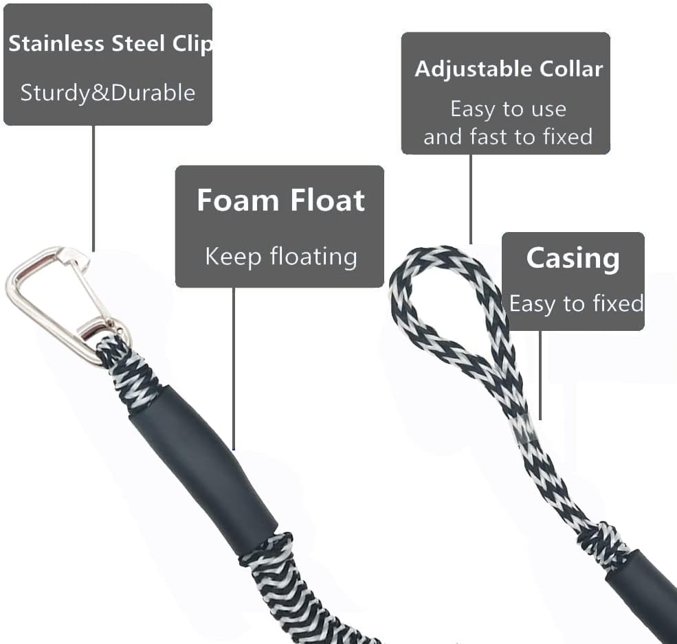 Paquete de 2 líneas de muelle de barco, accesorios de moto acuática con clip inoxidable, línea de amarre elástica que absorbe los golpes, líneas de