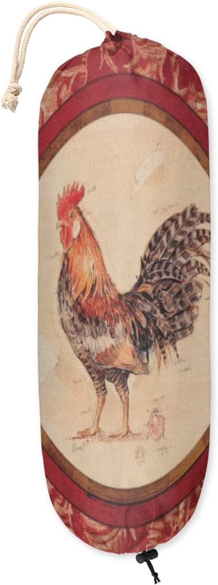 Rooster – Soporte circular para bolsas de plástico, lindo organizador de bolsas de plástico para montaje en pared, reutilizable, grande, dispensador