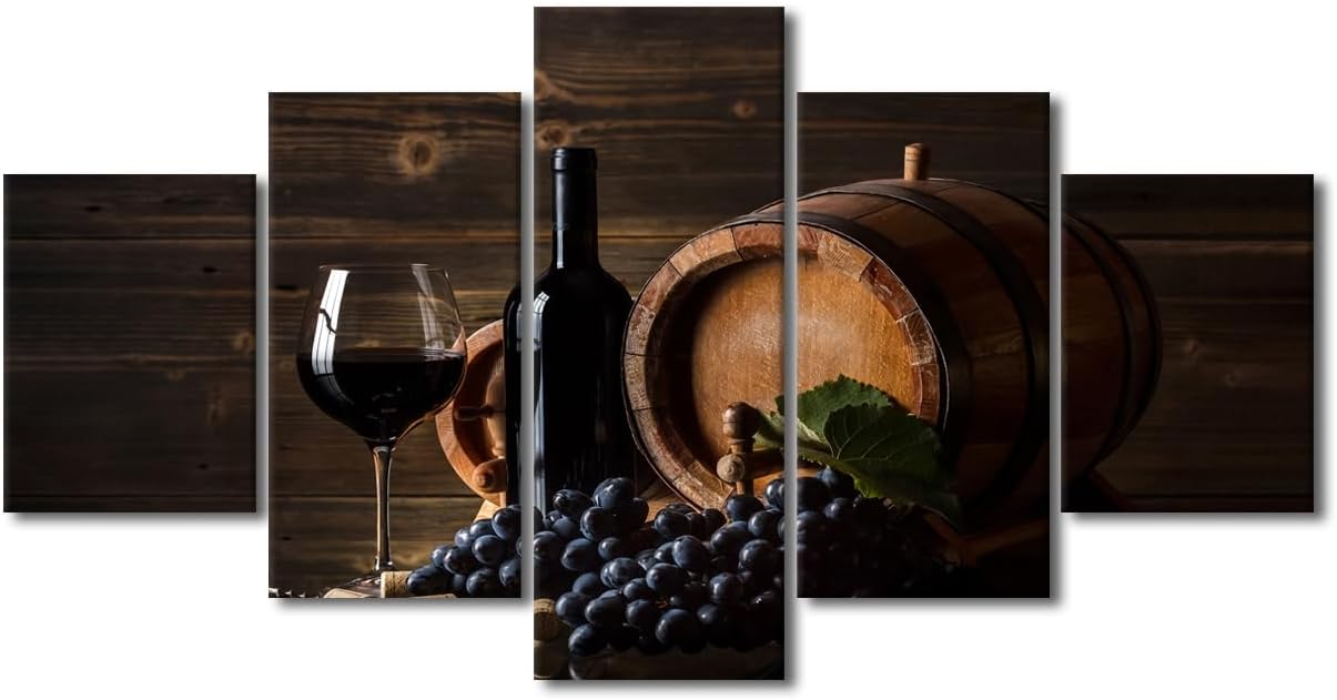 Imágenes de pared para sala de estar, pintura de copa de vino tinto, bebidas alcohólicas, 5 paneles, lienzo, arte de pared, pósteres e impresiones,